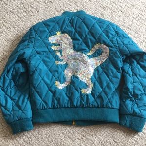 4/5 Girls Bomber Jacket with sequin dinosaur decal